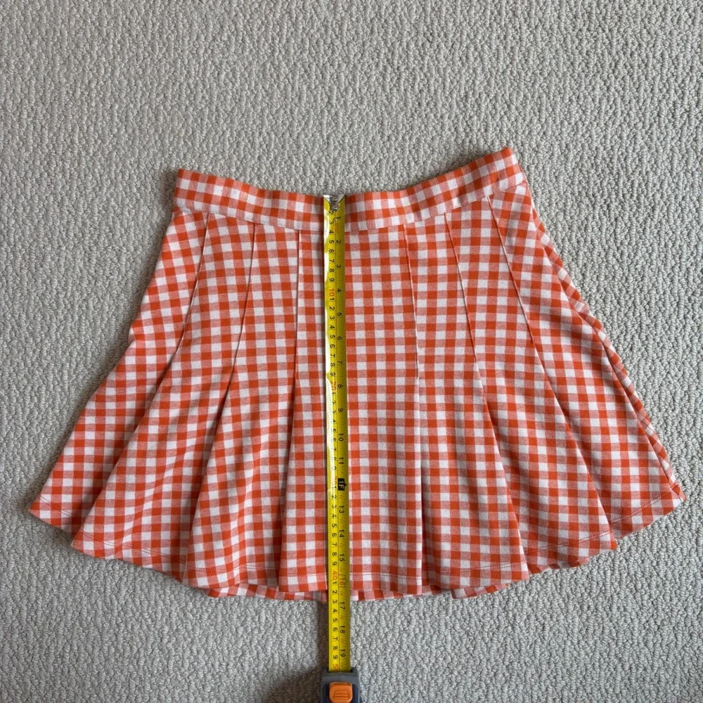 Free People Honey Pleated Mini Skirt Orange Gingham Size 10, Preppy, School girl